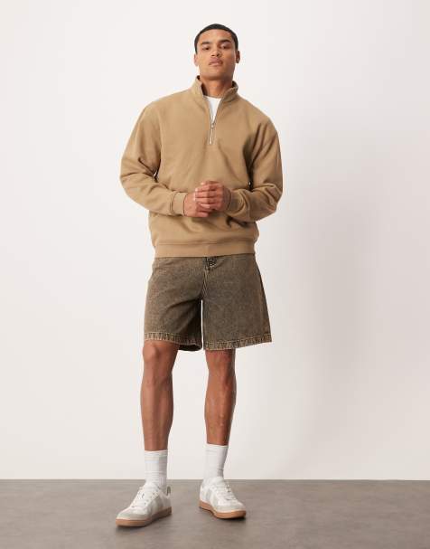 ASOS DESIGN mid length denim jorts in brown wash - view 1