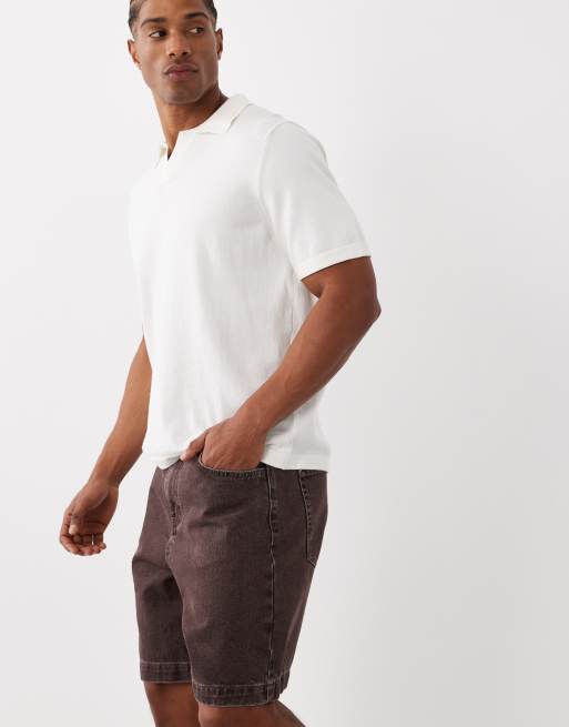 ASOS DESIGN mid length denim jorts in brown, 3 of 5