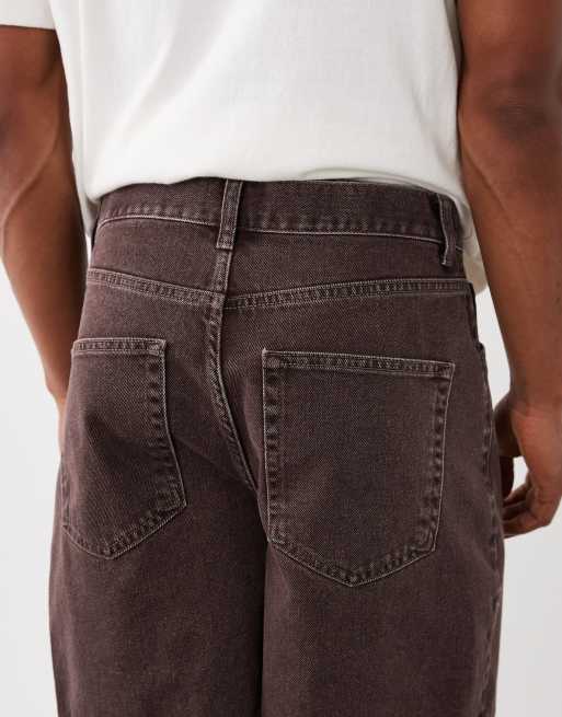 ASOS DESIGN mid length denim jorts in brown, 5 of 5