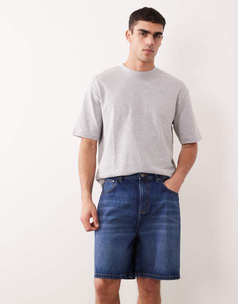 ASOS DESIGN mid length denim jorts in dark washed blue - view 1
