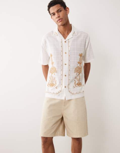 ASOS DESIGN mid length denim jorts in ecru - view 1