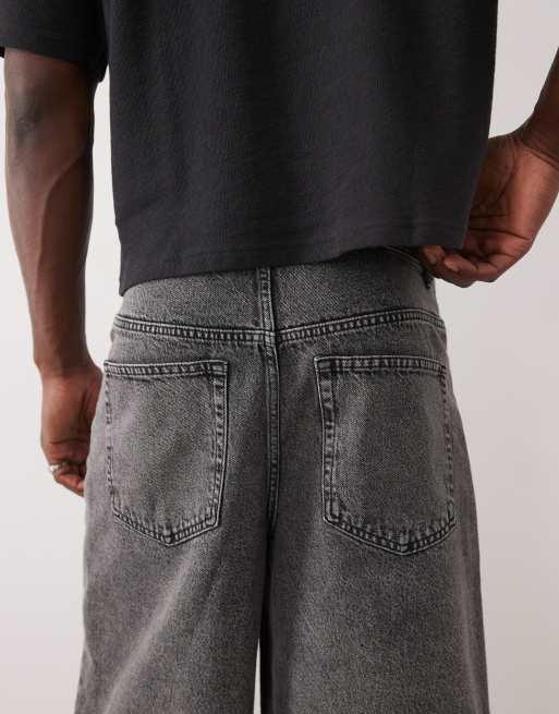 ASOS DESIGN mid length denim jorts in washed black with rips, 4 of 5