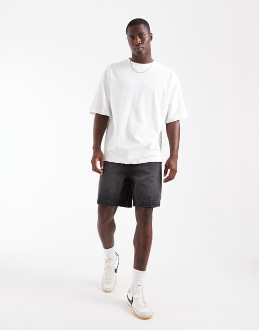 ASOS DESIGN mid length denim jorts in washed black, 3 of 5