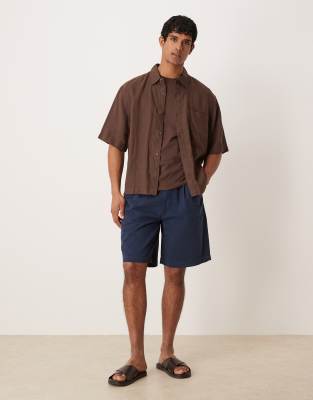 Asos Design Mid Length Double Pleated Shorts In Blue