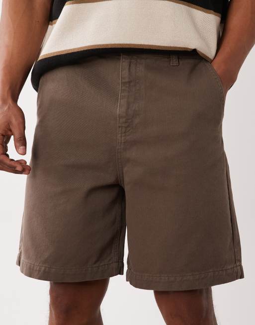 ASOS DESIGN mid length jort in brown twill, 5 of 5