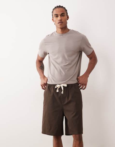 ASOS DESIGN mid length jort with drawcord in brown twill - view 1