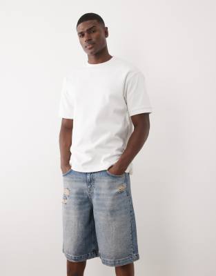 ASOS DESIGN mid length jorts in washed blue with rip details mid washed blue 10590₽