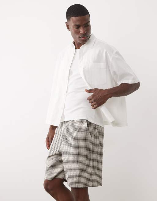 ASOS DESIGN mid length jorts with pleat & tie styling in check fabric, 5 of 5
