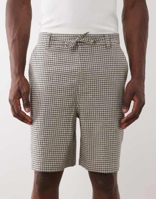 ASOS DESIGN mid length jorts with pleat & tie styling in plaid fabric, 3 of 5