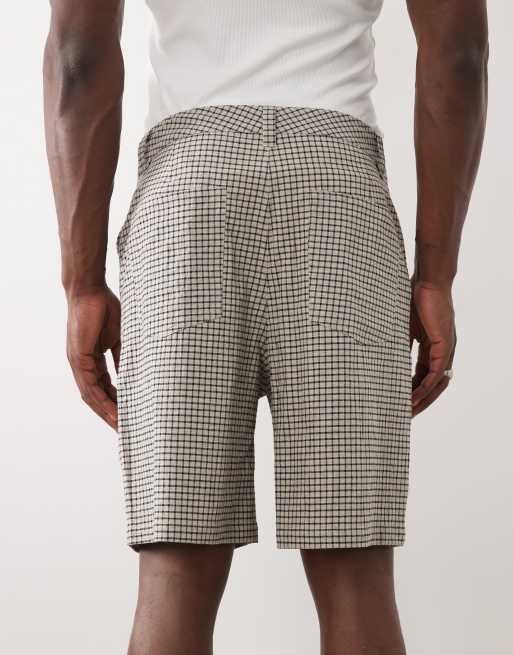 ASOS DESIGN mid length jorts with pleat & tie styling in plaid fabric, 4 of 5