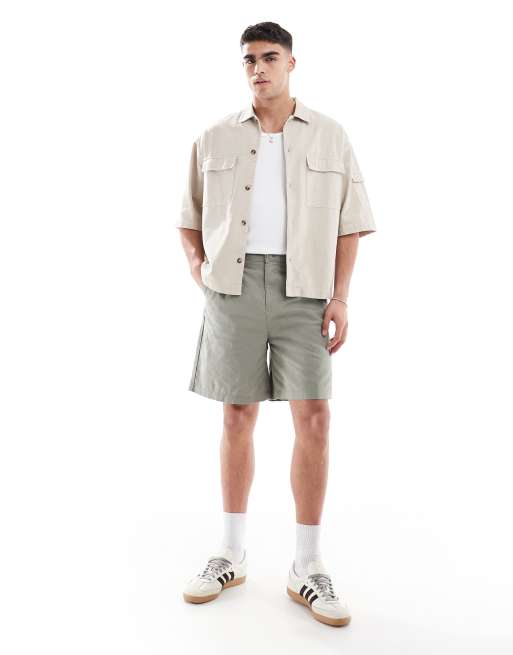 ASOS DESIGN mid length linen blend jorts in khaki