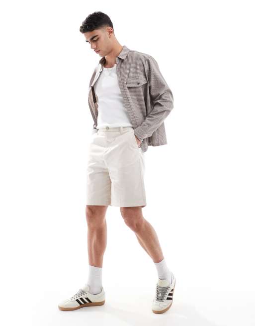 ASOS DESIGN mid length linen blend jorts in stone
