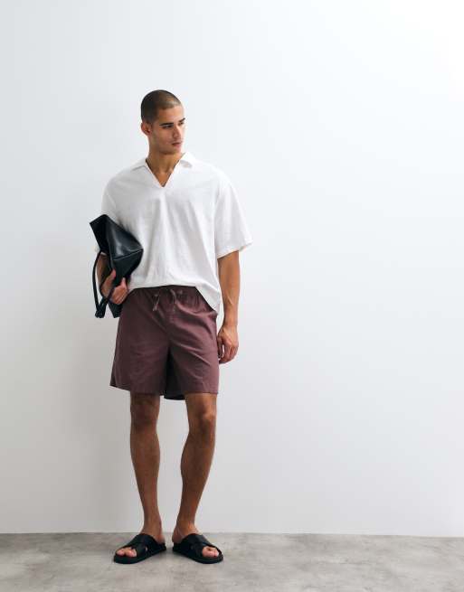 ASOS DESIGN mid length linen blend shorts in brown, 3 of 5