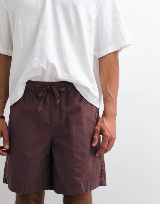 ASOS DESIGN mid length linen blend shorts in brown, 4 of 5