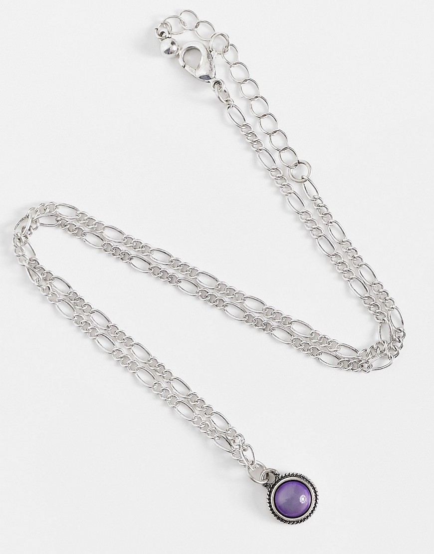 Asos Design Mid Length Necklace With Mood Stone Pendant Detail In Silver Tone