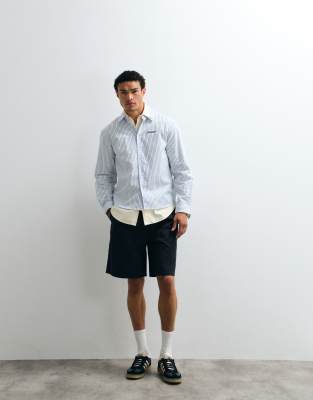 ASOS DESIGN mid length nylon jort with belt styling in black-Grey