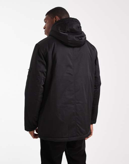 ASOS DESIGN mid length parka in black, 3 of 5