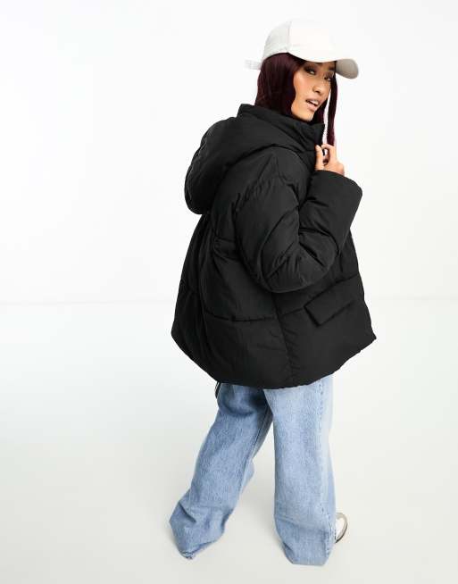 Black mid best sale length puffer coat