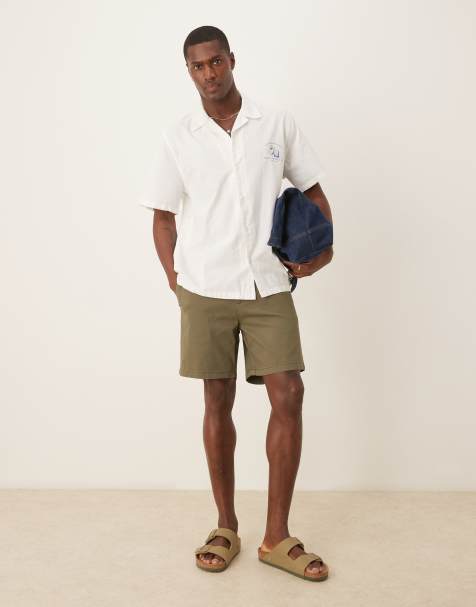 ASOS DESIGN mid length pull on chino short in khaki - view 1