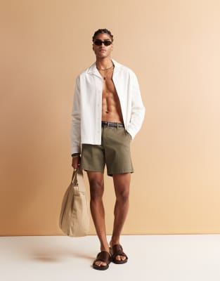 ASOS DESIGN mid length pull on chino shorts in khaki