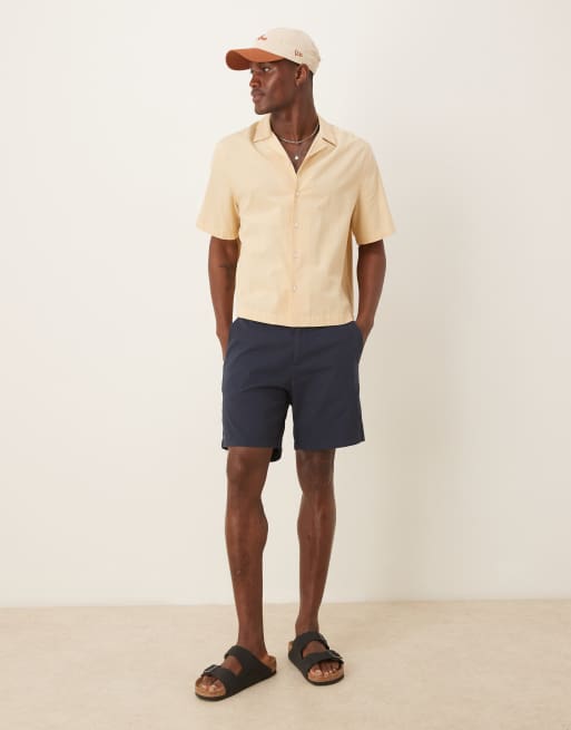 ASOS DESIGN mid length pull on chino short in navy, 4 of 5