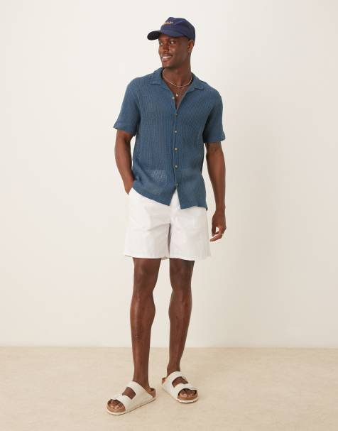 ASOS DESIGN mid length pull on linen blend shorts in white - view 1