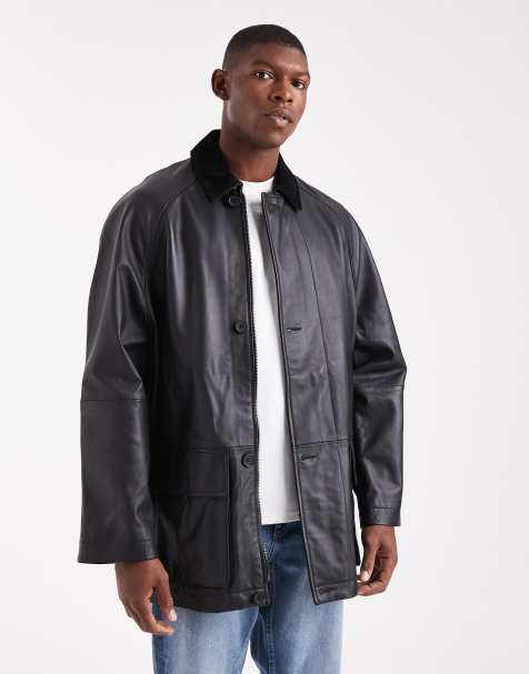 ASOS DESIGN mid length real leather coach jacket in black - view 1