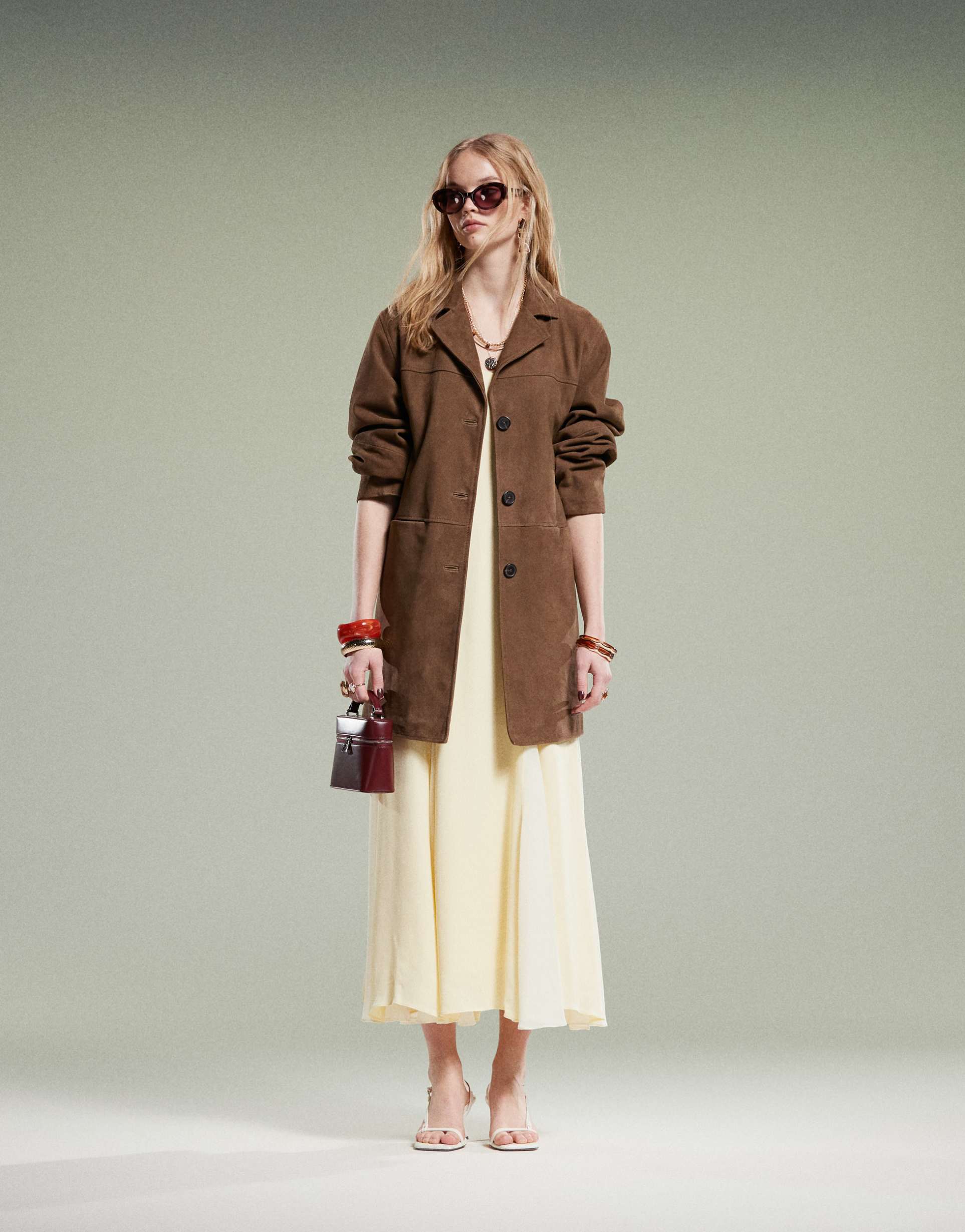 asos design mid length real suede jacket in mocha