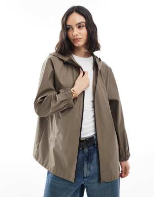 ASOS DESIGN ASOS DESIGN mid length rubberised rain jacket in mushroom-Neutral