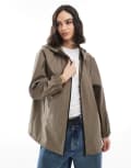 [ASOS DESIGN] ASOS DESIGN mid length rubberised rain jacket in mushroom-Neutral S Mushroom