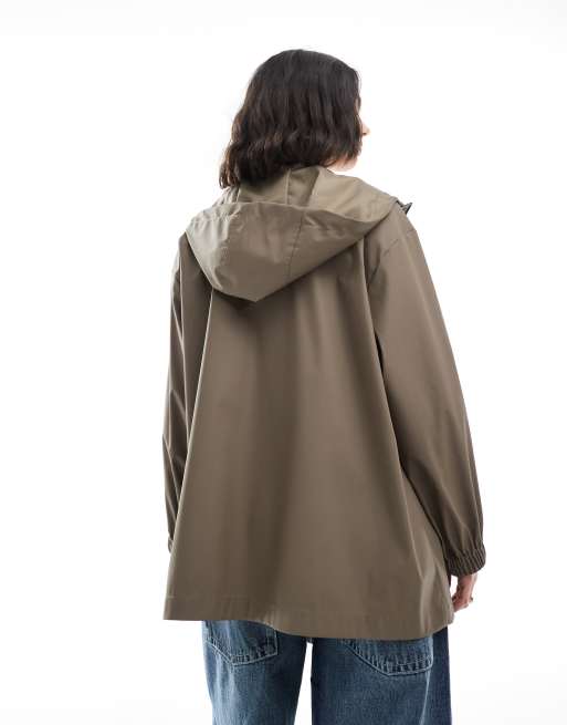 ASOS DESIGN mid length rubberised rain jacket in mushroom, 4 of 4