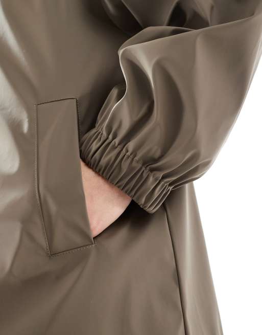ASOS DESIGN mid length rubberized rain jacket in mushroom, 3 of 4