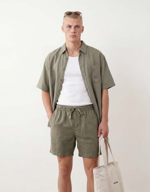 ASOS DESIGN 100% linen set in khaki, 3 of 3