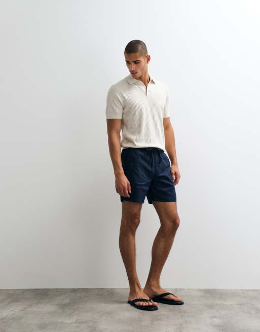 ASOS DESIGN mid length slim 100% linen shorts in navy - part of a set, 3 of 5