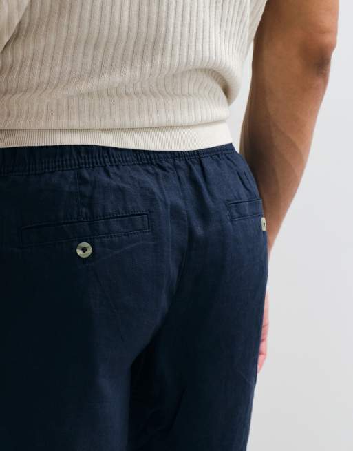 ASOS DESIGN mid length slim 100% linen shorts in navy - part of a set, 4 of 5
