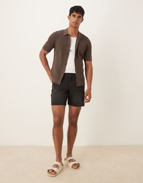 ASOS DESIGN mid length slim denim shorts in black - view 1