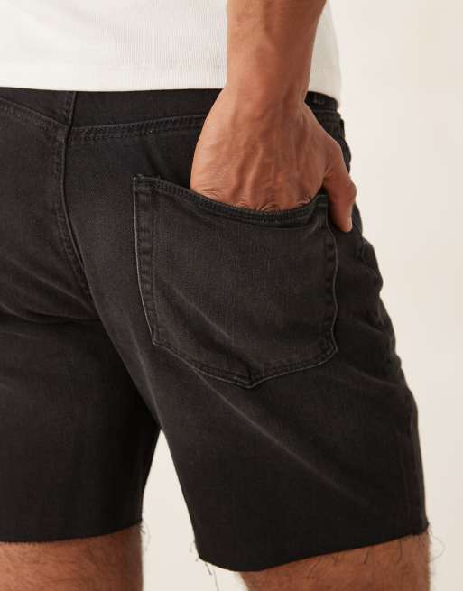 ASOS DESIGN mid length slim denim shorts in black