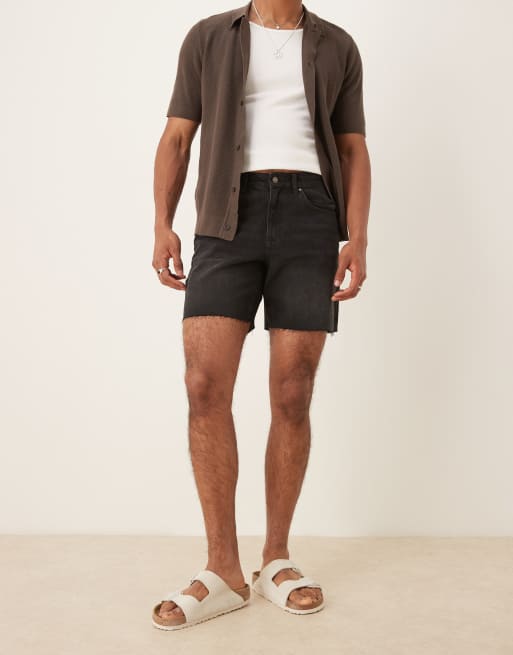 ASOS DESIGN mid length slim denim shorts in black