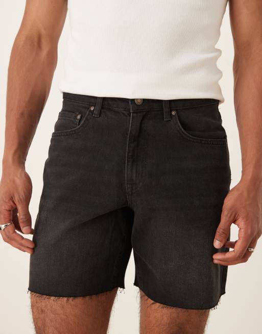 ASOS DESIGN mid length slim denim shorts in black