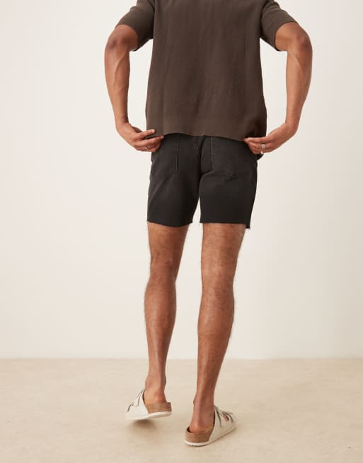 ASOS DESIGN mid length slim denim shorts in black