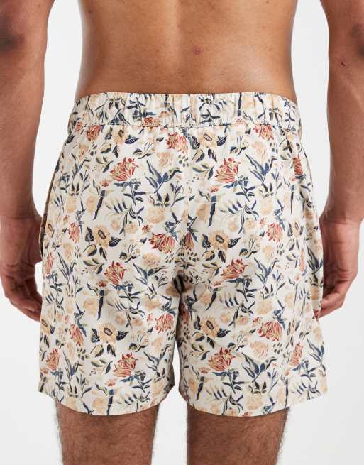 ASOS DESIGN mid length swim shorts in beige floral print, 5 of 5