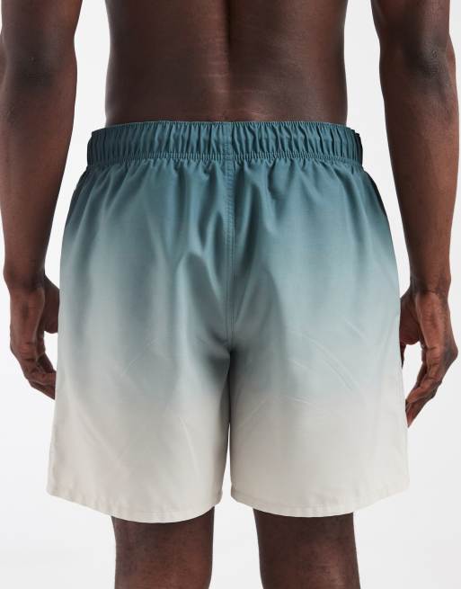 ASOS DESIGN mid length swim shorts in blue to white gradient print, 5 of 5