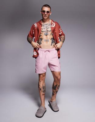 mid length swim shorts with cargo pockets in pink