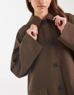 Asos Design Mid Length Tailored Car Coat In Brown