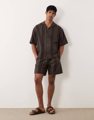 Asos Design Mid Length Textured Shorts In Brown