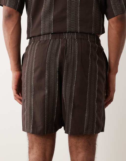 ASOS DESIGN mid length textured shorts in dark brown - part of a set, 5 of 5