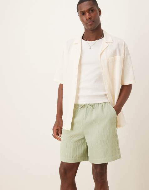 ASOS DESIGN mid length waffle short in green - view 1