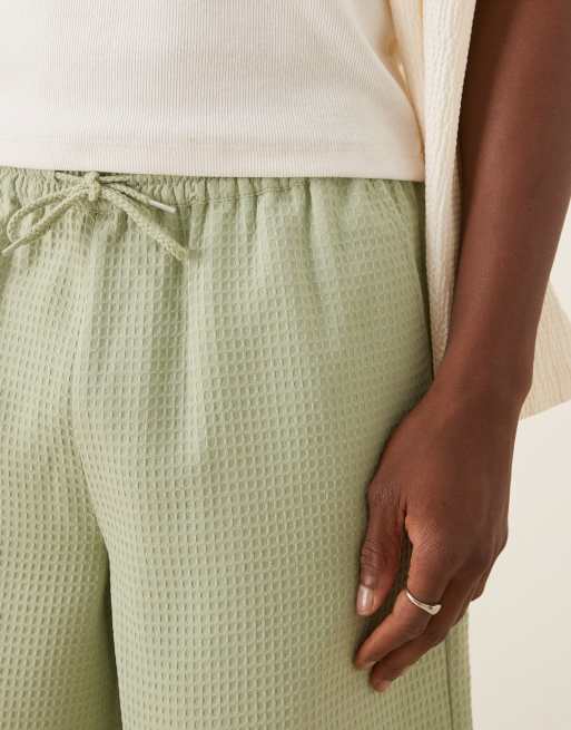 ASOS DESIGN mid length waffle shorts in green, 5 of 5