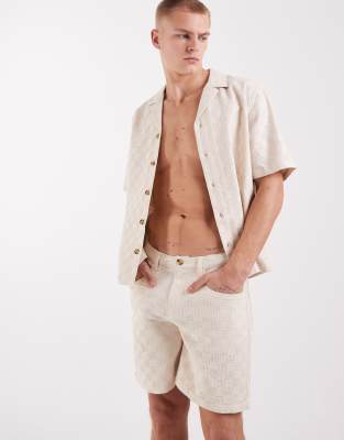 Asos Design Mid Length Wide Leg Shorts In Neutral