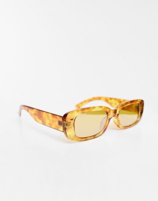 ASOS DESIGN mid rec sunglasses with mirror lens in tortoiseshell
